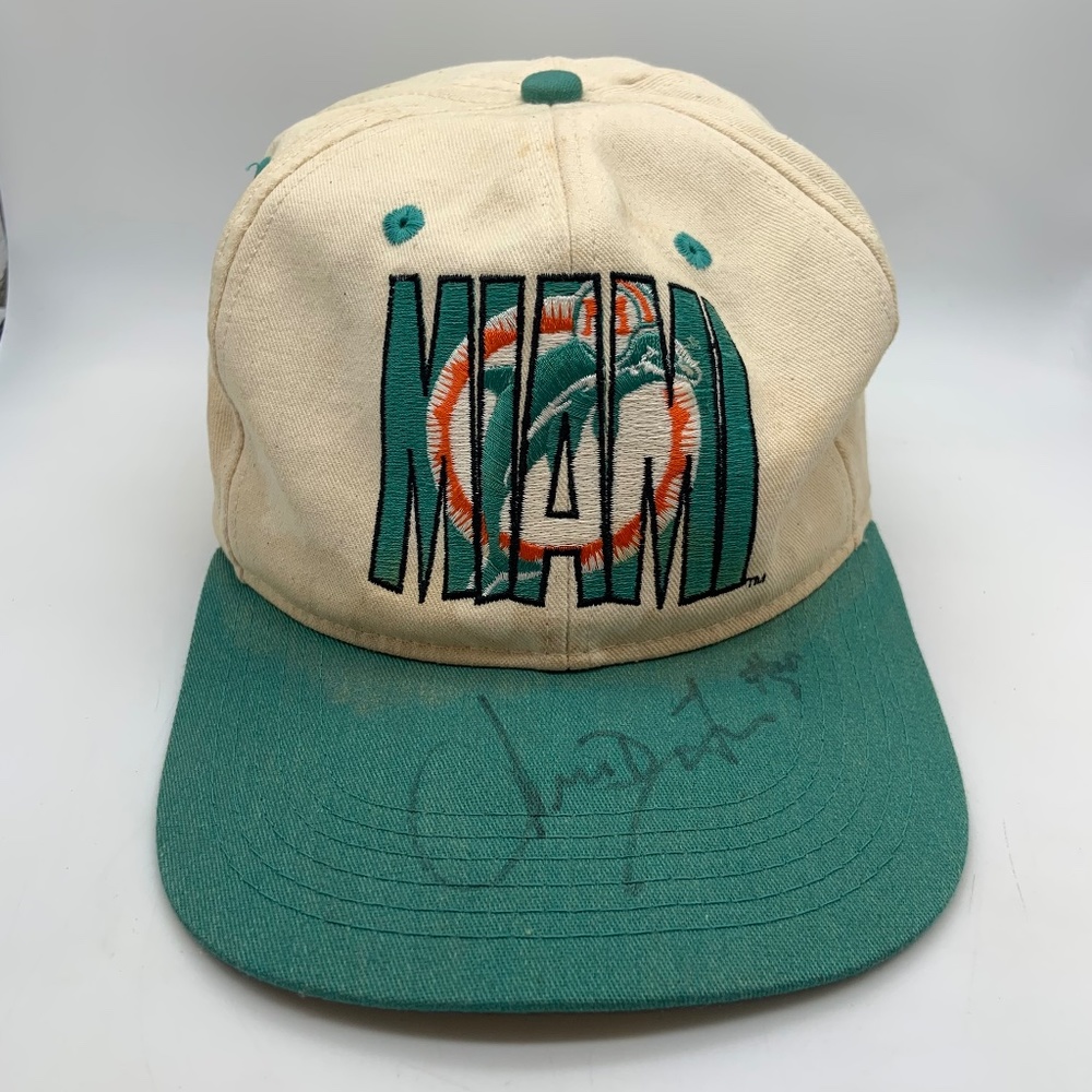 Vintage 90s #1 Apparel Miami Dolphins NFL Retro Drawstring Hat Autographed